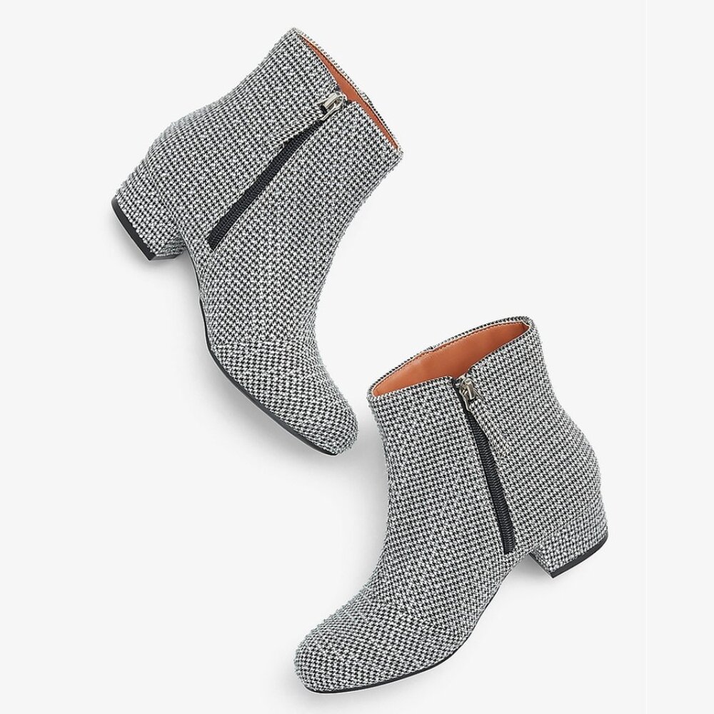 NEW MIA Girls Chrizzy Rhinestone Houndstooth Pattern Low Chunky Heel Zip Up Boot